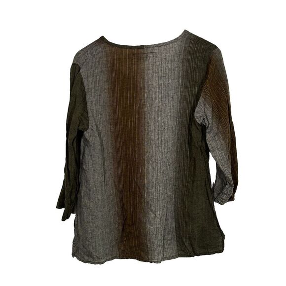 FLAX Tunic Top Size Small V-Neck Stripe 100% Linen Jeanne Englehart Lagenlook - Picture 2 of 6